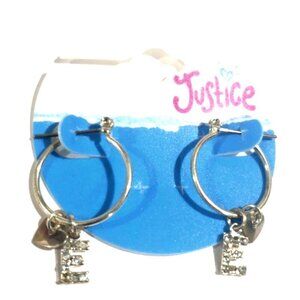Justice Silver-tone Hoop Earrings Sparkling "E" & star-shaped charms - Girls